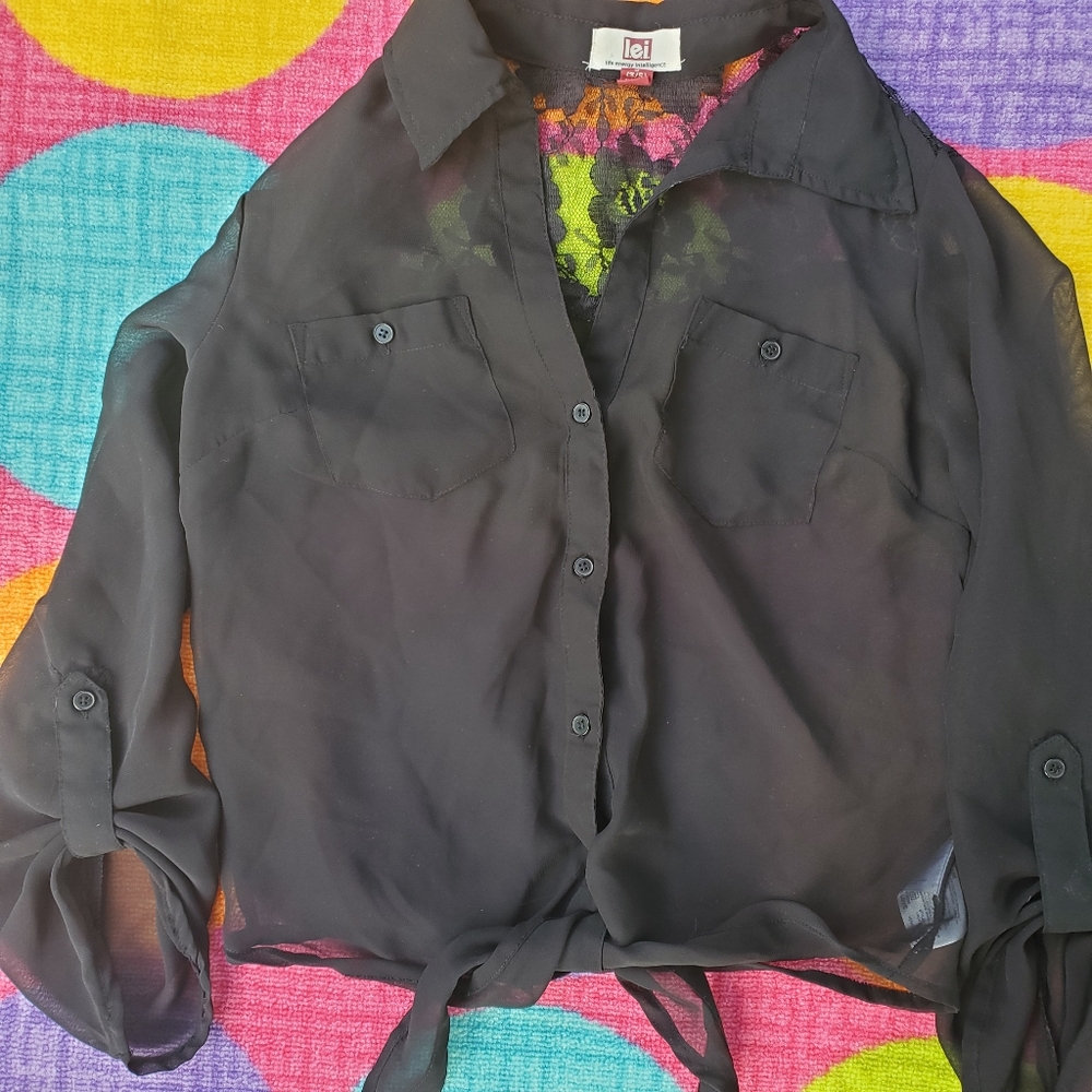 L.e.i button-down sheer top